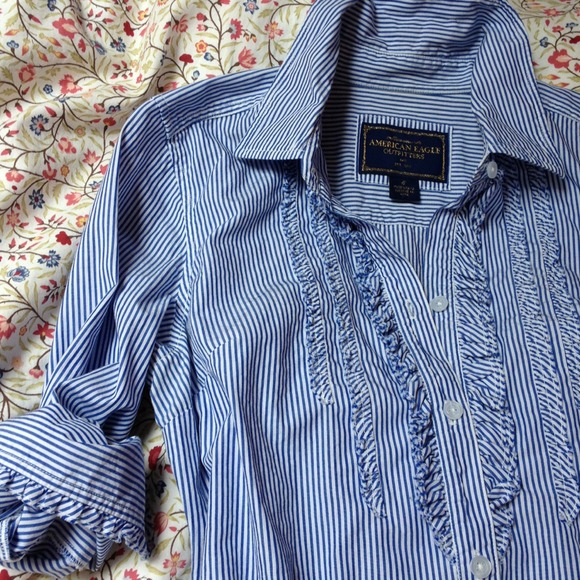 SOLD AE Blue & White Striped Button-Down