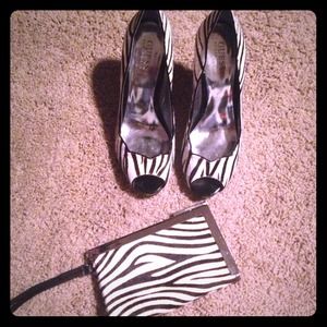 Guess Zebra Open-Toe Pumps & Calvin Klein Clutch