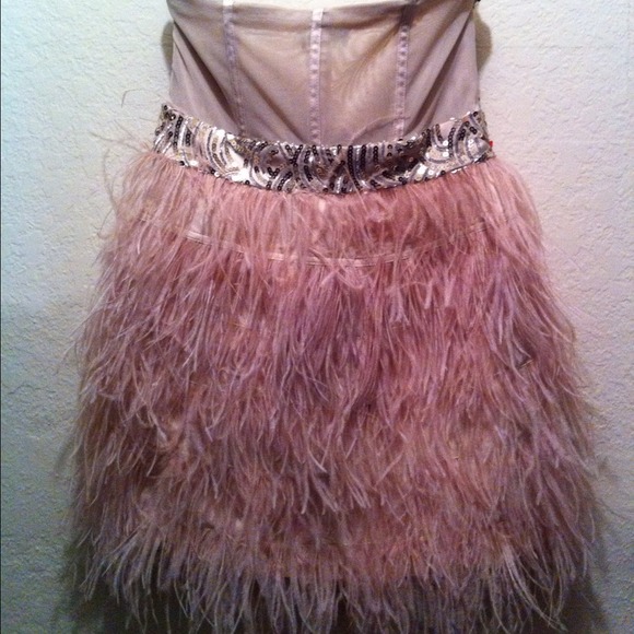 ❗️SOLD ❗️Beautiful Sequin & Feather dress by Bebe! - Picture 2 of 4