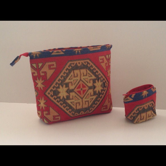 NEW HANDMADE COSMETIC BAG AND COIN BAG 2 PC SET