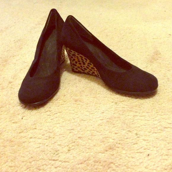 Black Leopard suede wedge