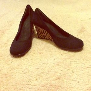 Black Leopard suede wedge