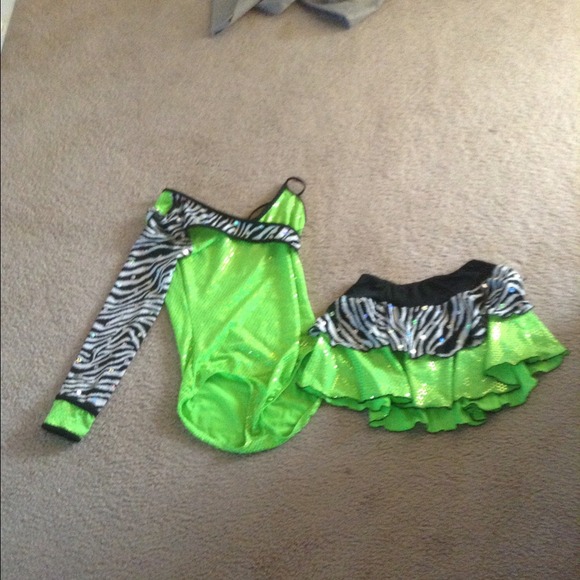 Lime green and zebra striped leotard & skirt - Picture 1 of 1