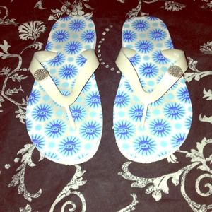 Blue and white ugg flip flops