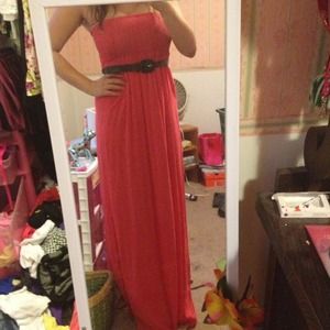 Coral Maxi Dress with Belt