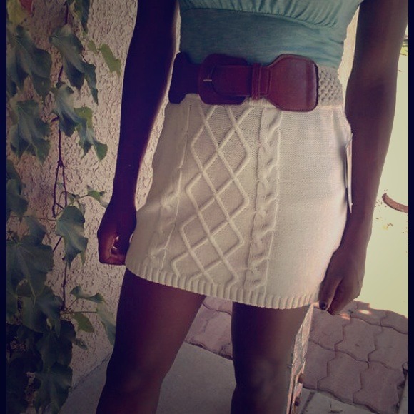 White Knit skirt w/ belt and top :)