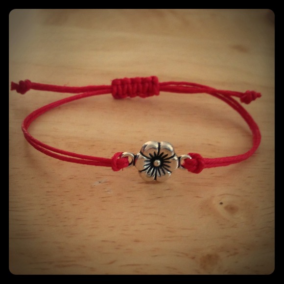 Adjustable Flower Charm Red Hemp Bracelet