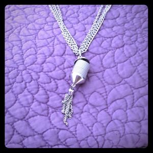 Vintage silver triple chain necklace with tassel.