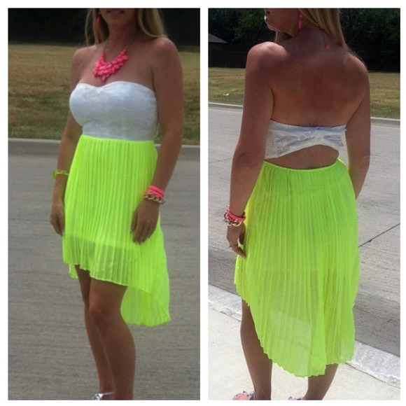 Paradis Miss Dresses & Skirts - 🌟 SALE Hi-lo mini pleated neon yellow dress