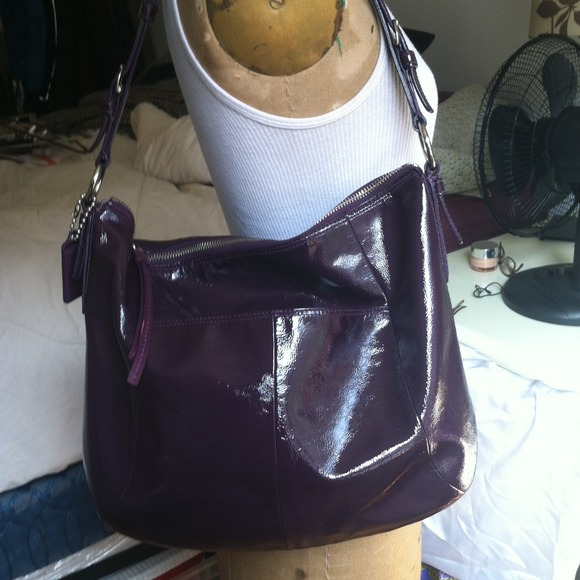 Coach patent leather purple hobo bag, size large!