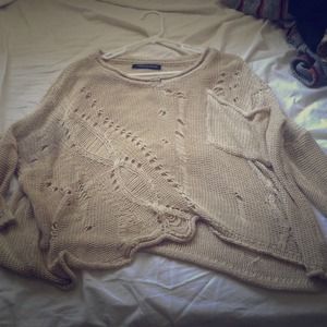 Foreign Exchange Knit Distressed Creme Sweater