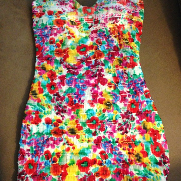 Bright floral strapless tank