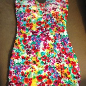 Bright floral strapless tank
