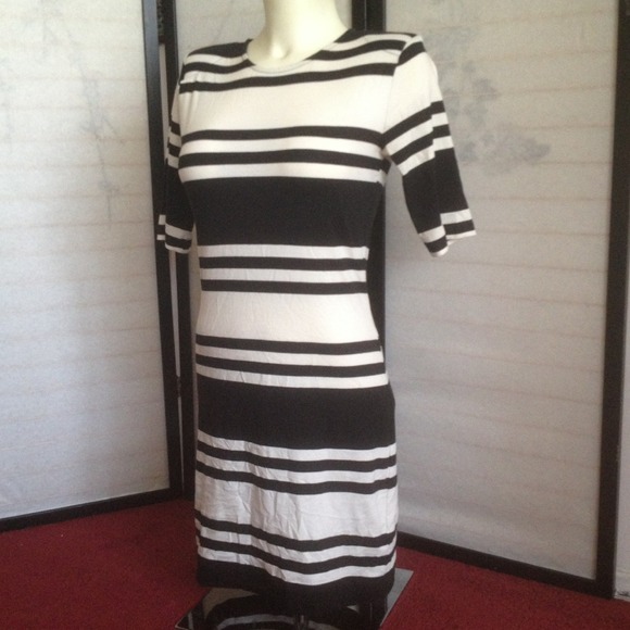 French Connection Black White Striped Dress 8
