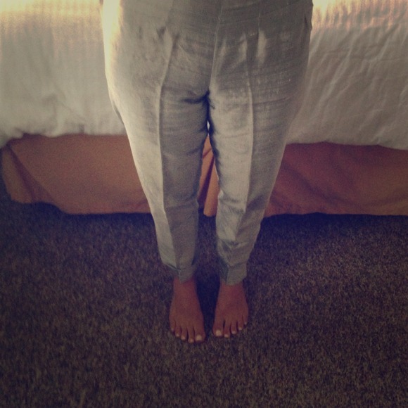 Theory Raw Silk Pants/ Light Grey - Picture 1 of 4