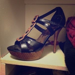 Three inch black and cross stitch heels size 81/2