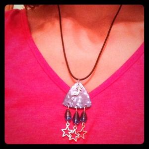 Blue guitar pick necklace