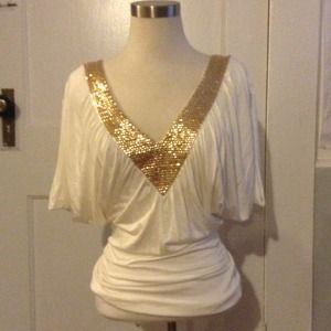 Vneck sequin trim top