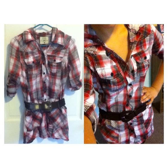 Red and black plaid baby doll with a hood