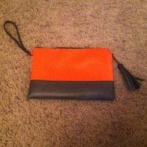 Bright orange and brown snake skin wristlet!!