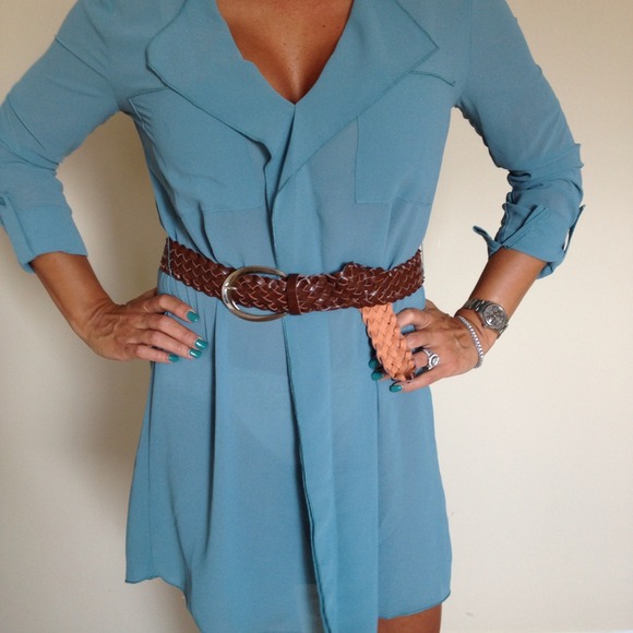 Costa Blanca roll sleeve belted shirt dress NWT