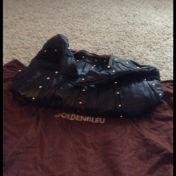 Goldenbleu Dark Brown Leather Bah with Gold Studs