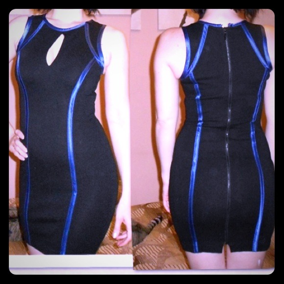 bebe Dresses & Skirts - Bebe black dress with purple stripes