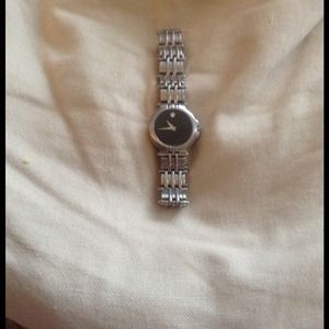 Movado Silvertone Black Dial Museum Watch