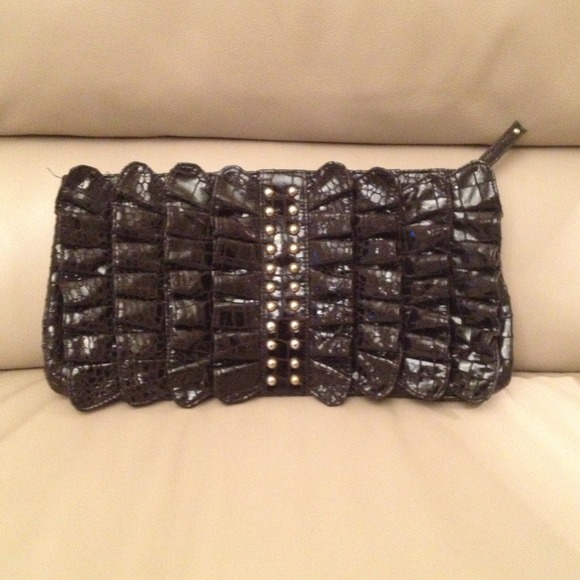 Black Ruffled Clutch with Gold Studs