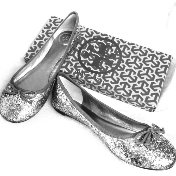 Tory Burch Shoes - Tory Burch Silver Glitter Chelsea Ballet Flats