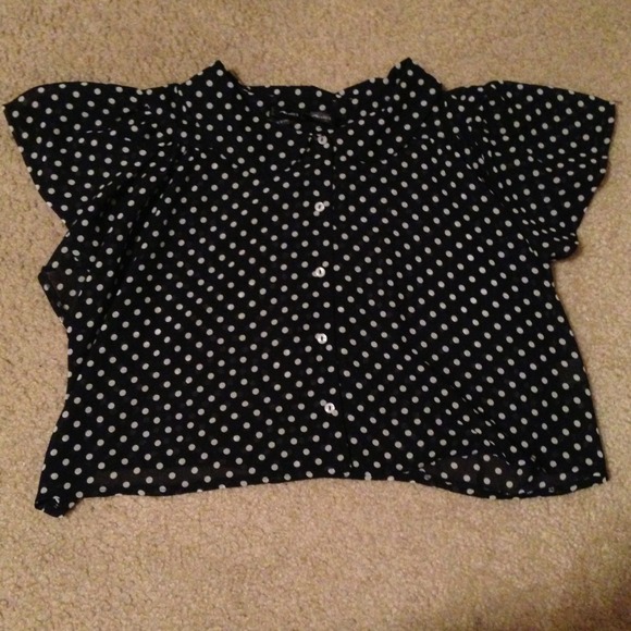 Navy shirt with white polka dots