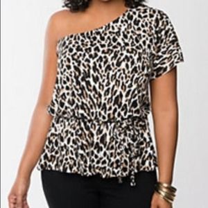 One Shoulder Animal Print Top
