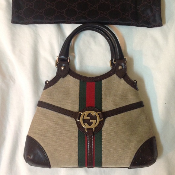 **SOLD**Gucci Brown Leather Canvas Satchel! - Picture 2 of 4