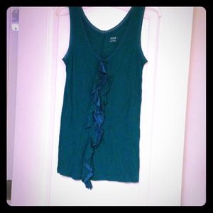 Teal a.n.a. Top. Sleeveless with ruffles.