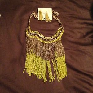 Neon yellow necklace n earrings set