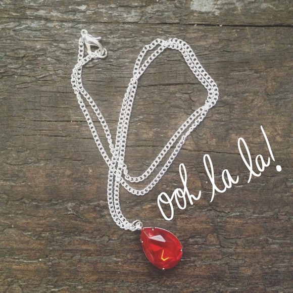 SOLD Red Vintage Czech Glass on Silver Plate Chain