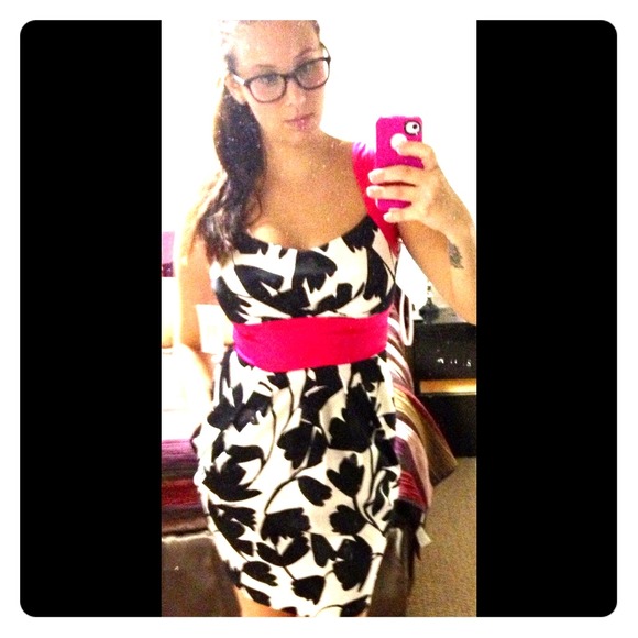 NWT B&W floral sundress with pink band/straps