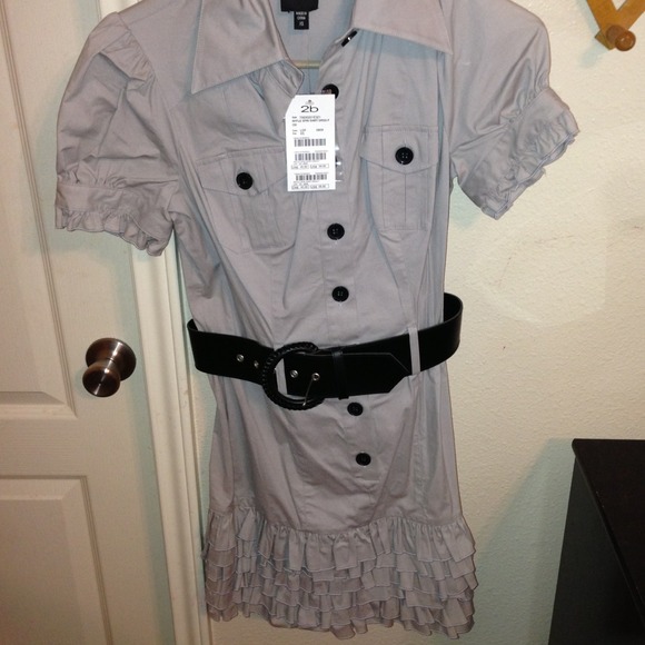 2bebe Ruffled grey shirt dress