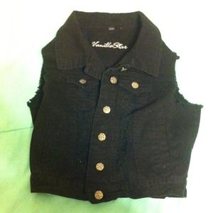 Black Frayed Denim Vest from Wet Seal