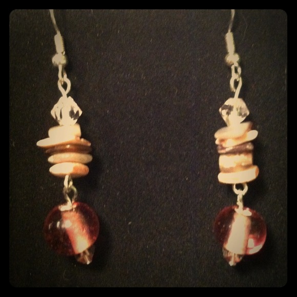 Handmade Glass Earrings with Pink Swarovskis