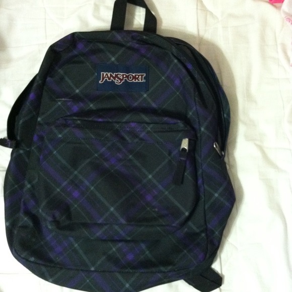 Purple plaid Jansport backpack