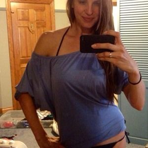 Off the shoulder blue slouchy dress shirt