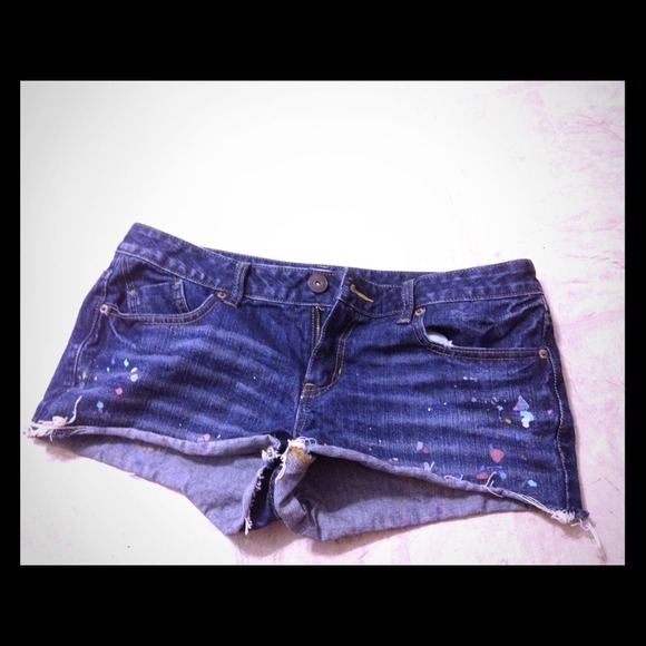 AE splatter painted denim shorts