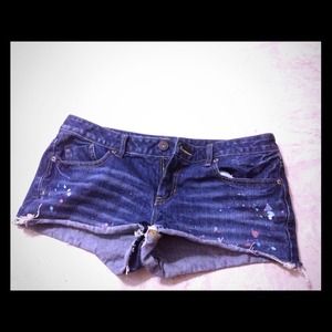 AE splatter painted denim shorts