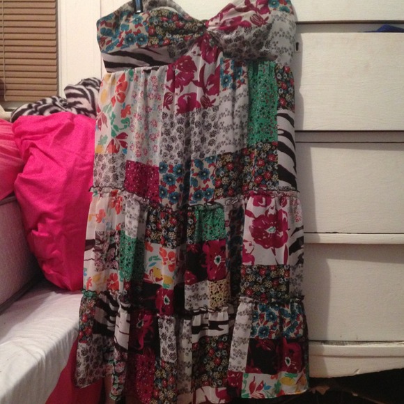 Guess strapless multiprint dress