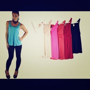 Tank top in white, pink, teal, red, and black.