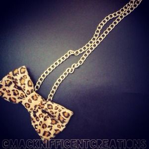 Cheetah print bow tie necklace
