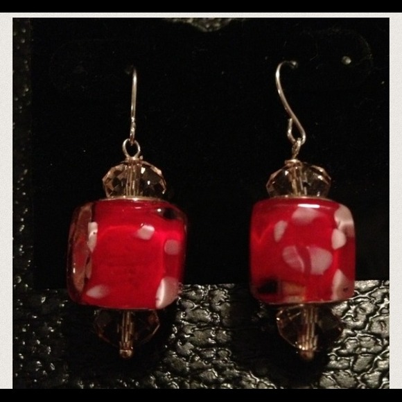 Handmade red glass bead earrings