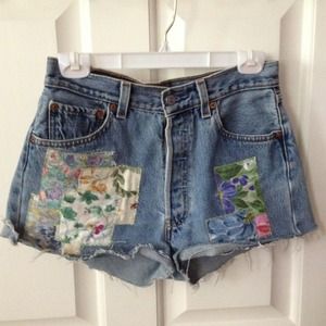 UO Patchwork denim shorts
