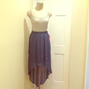 Blue Pleated High Low Skirt